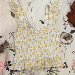 Altar'd State White Crop Top with Yellow Floral Print